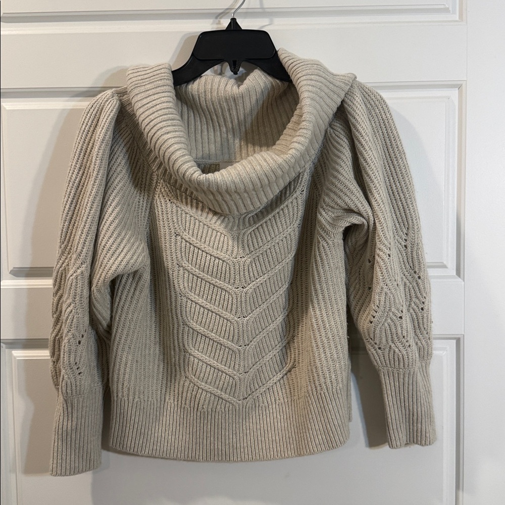 Intermix Off The Shoulder Cream Knit Wool cashmere Blend Chunky Sweater